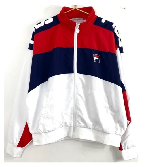 FILA Color-Block Large Logo Oversized Tennis Windbreaker Jacket In Blue, White - Picture 2 of 6